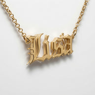 Old English Double Nameplate Necklace | Sterling Silver, USA