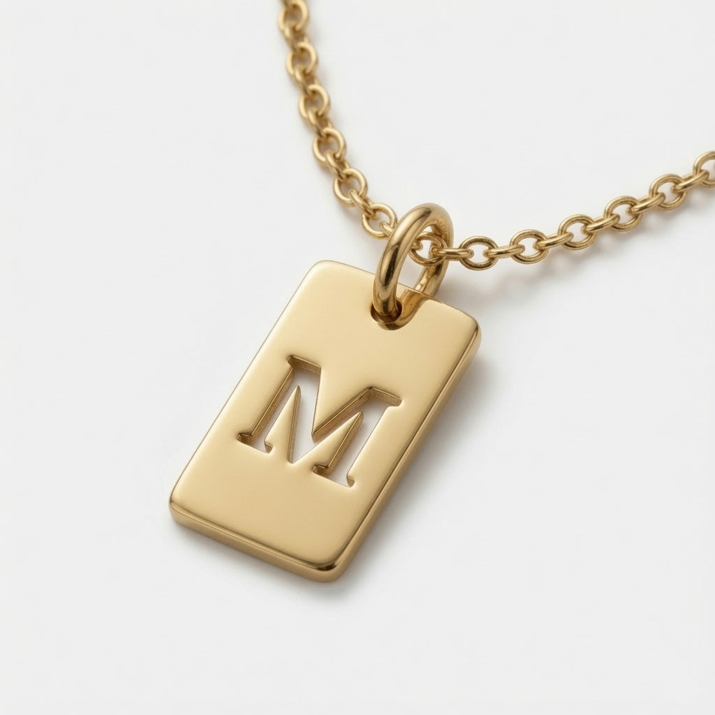 Tab Initial Necklace Personalized Pendant