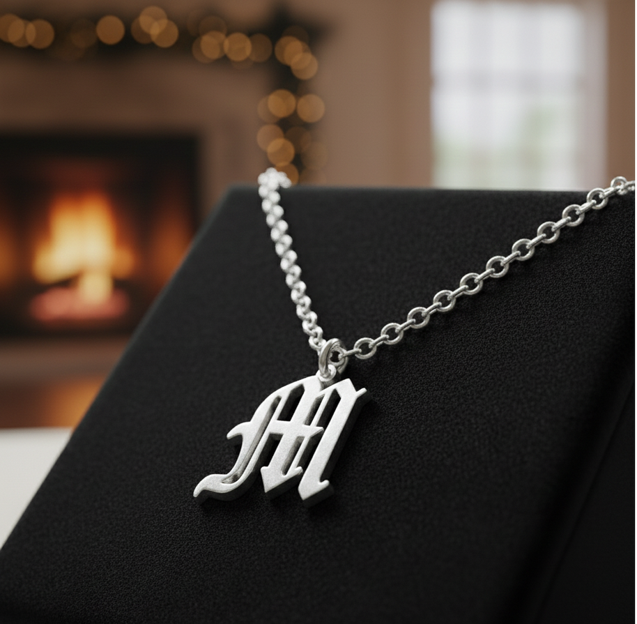 Old English Initial Necklace in Sterling Silver or Gold Plated Sterling Silver - Personalized Initial
