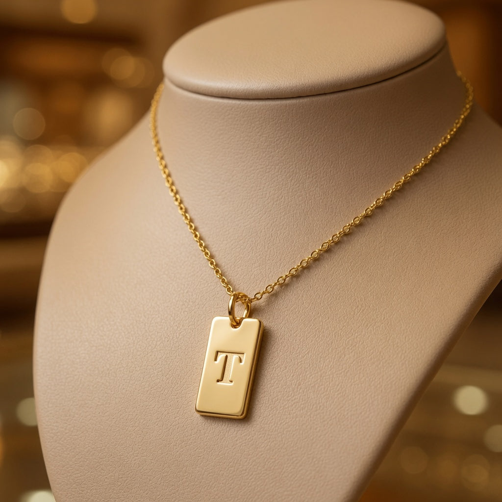 Tab Initial Necklace Personalized Pendant