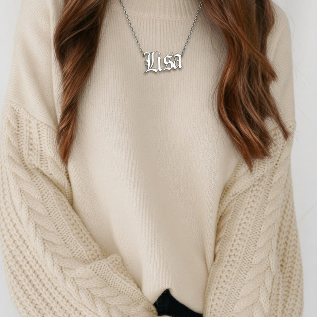 Old English Double Nameplate Necklace | Sterling Silver, USA