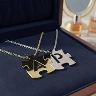 Puzzle Initials Necklace - Personalized Initial in Sterling Silver or Gold Plated Sterling Silver