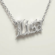 Old English Double Nameplate Necklace | Sterling Silver, USA