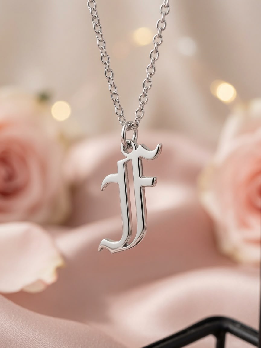 Old English Initial Necklace | Sterling Silver | 14K Gold Plated Pendant