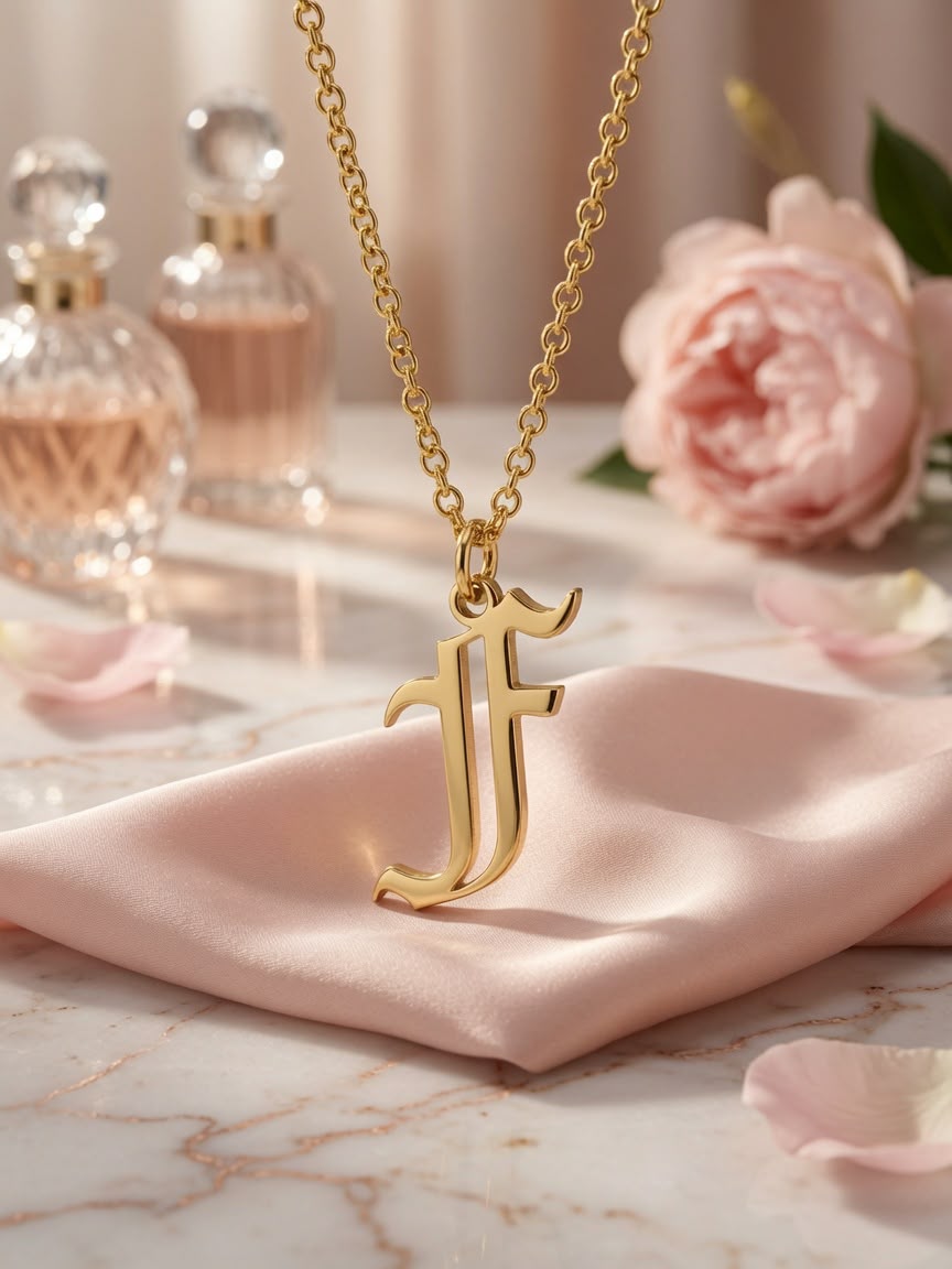 Old English Initial Necklace | Sterling Silver | 14K Gold Plated Pendant