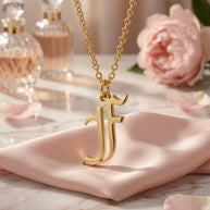 Old English Initial Necklace | Sterling Silver | 14K Gold Plated Pendant