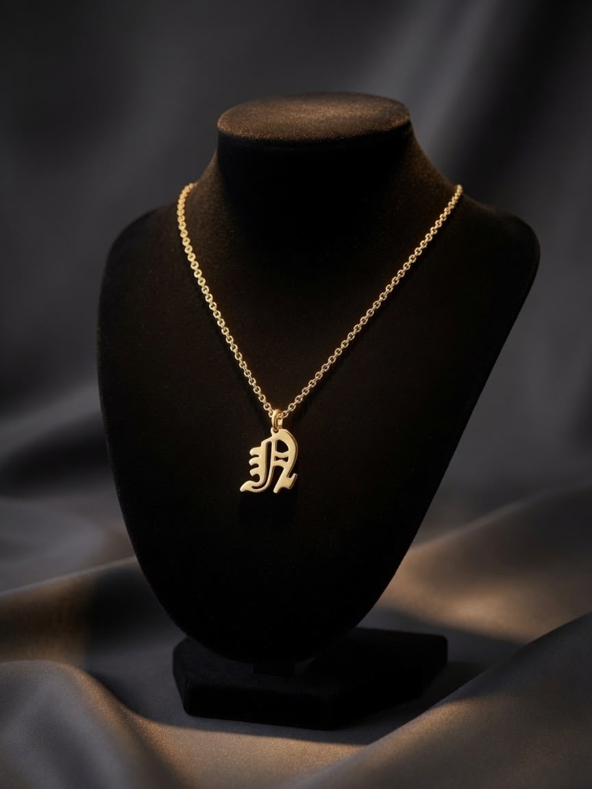 Old English Initial Necklace | Sterling Silver | 14K Gold Plated Pendant