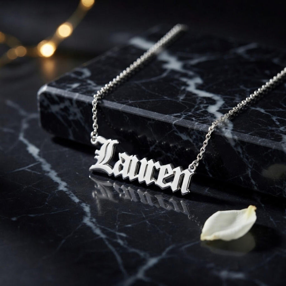 Heights Jewelers Old English Double Nameplate  Personalized Name Necklace