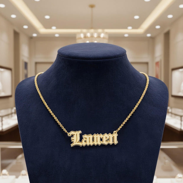 Heights Jewelers Old English Double Nameplate  Personalized Name Necklace