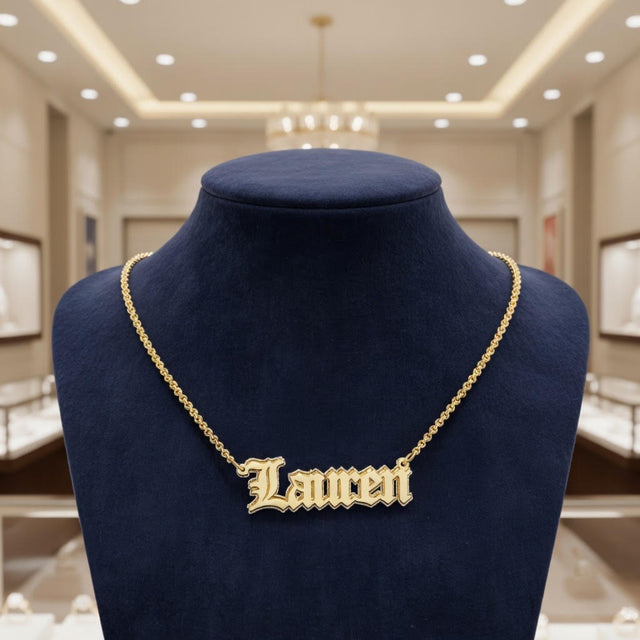 Heights Jewelers Old English Double Nameplate  Personalized Name Necklace