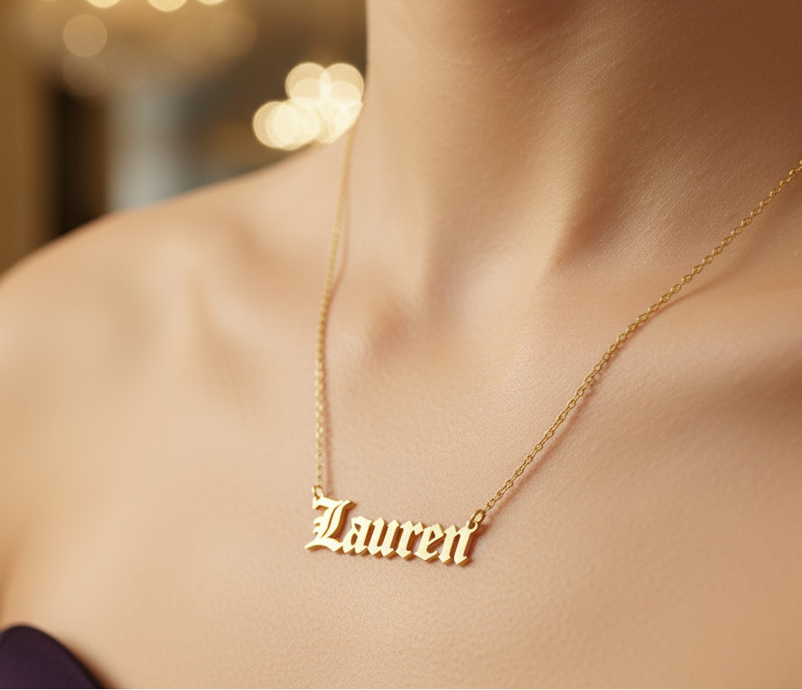 Old English Double Nameplate Necklace Custom Name Personalized