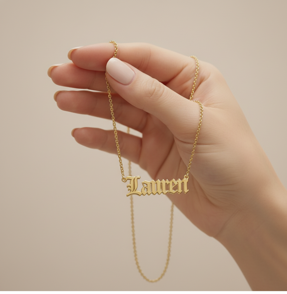 Old English Double Nameplate Necklace Custom Name Personalized