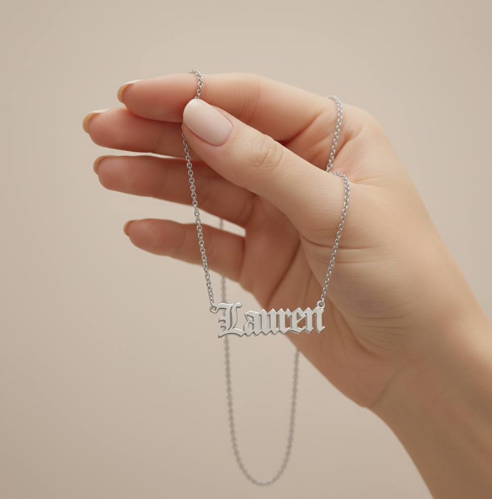 Old English Double Nameplate Necklace Custom Name Personalized