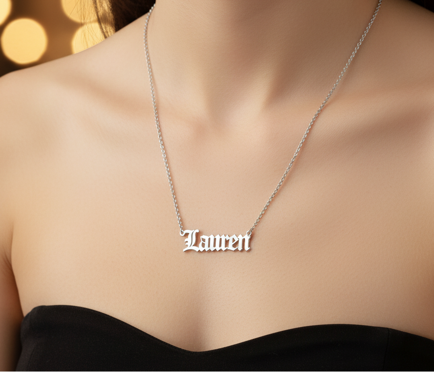 Old English Double Nameplate Necklace Custom Name Personalized