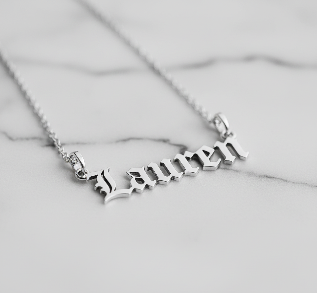 Old English Double Nameplate Necklace Custom Name Personalized