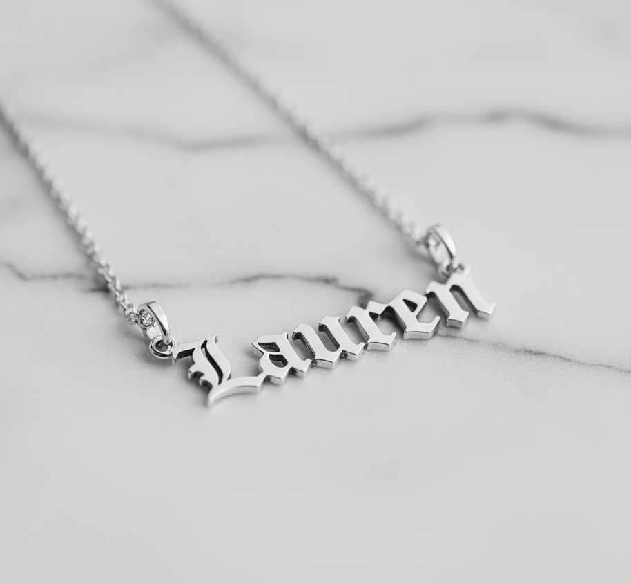 Old English Double Nameplate Necklace Custom Name Personalized