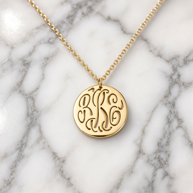 Pierced Circle Monogram Pendant Necklace