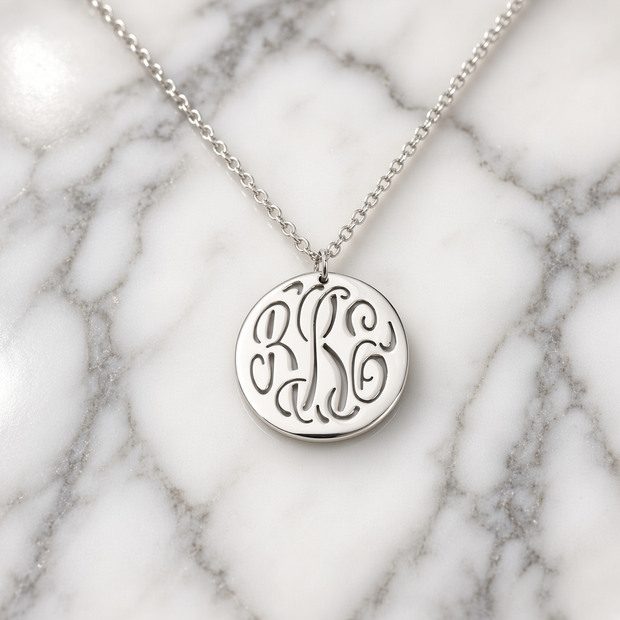Pierced Circle Monogram Pendant Necklace