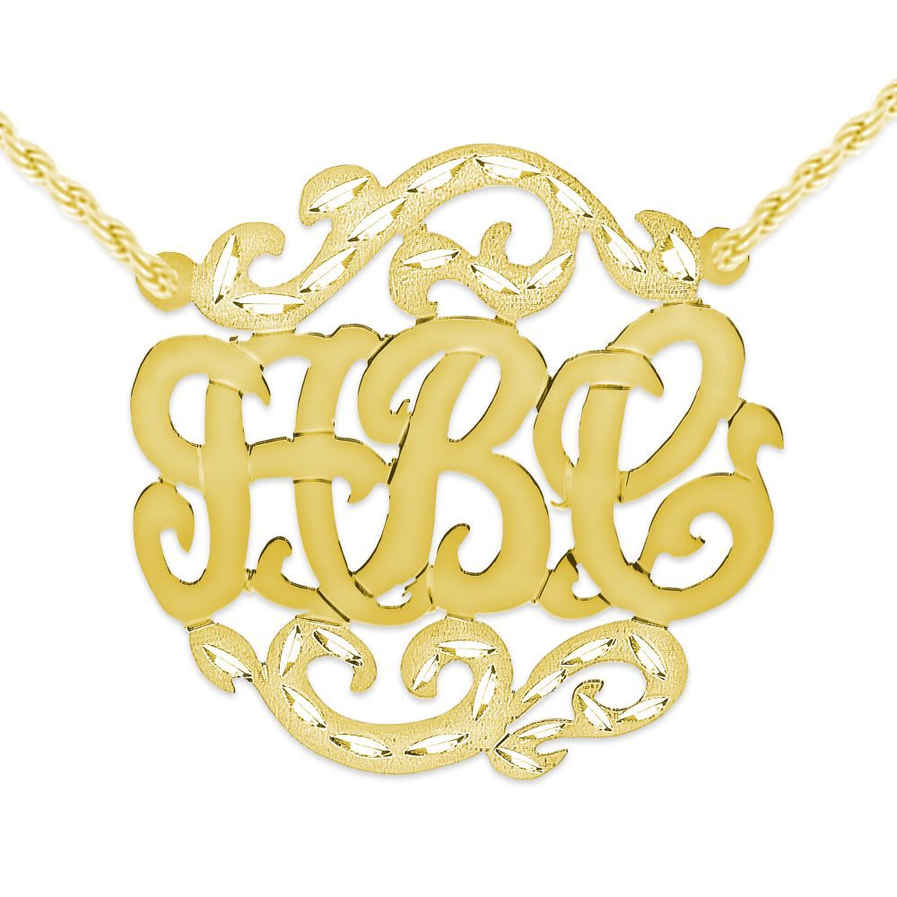 Satin Diamond Cut Monogram Necklace - Gold