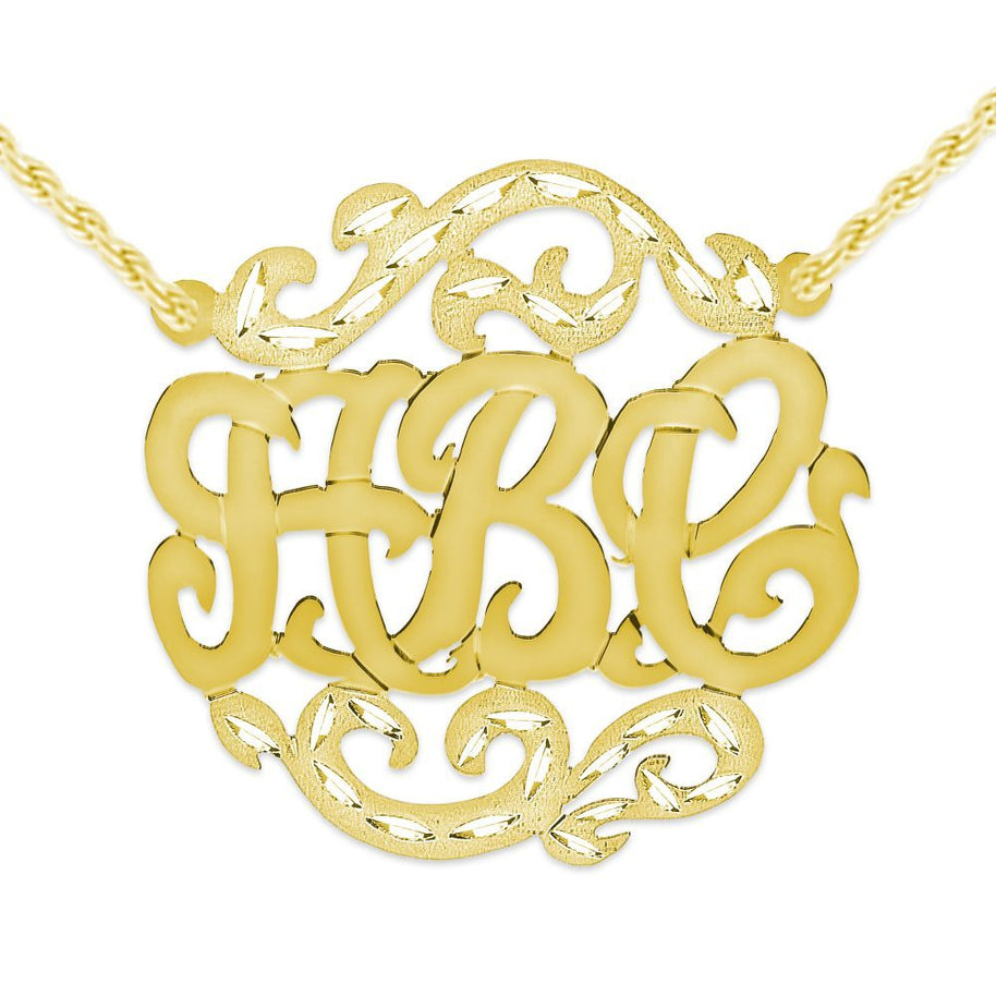 Satin Diamond Cut Monogram Necklace - Gold