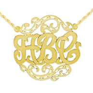 Satin Diamond Cut Monogram Necklace - Gold