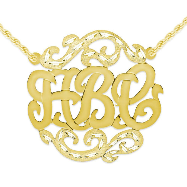 Satin Diamond Cut Monogram Necklace - Gold