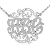 Satin Diamond Cut Monogram Necklace - Sterling Silver
