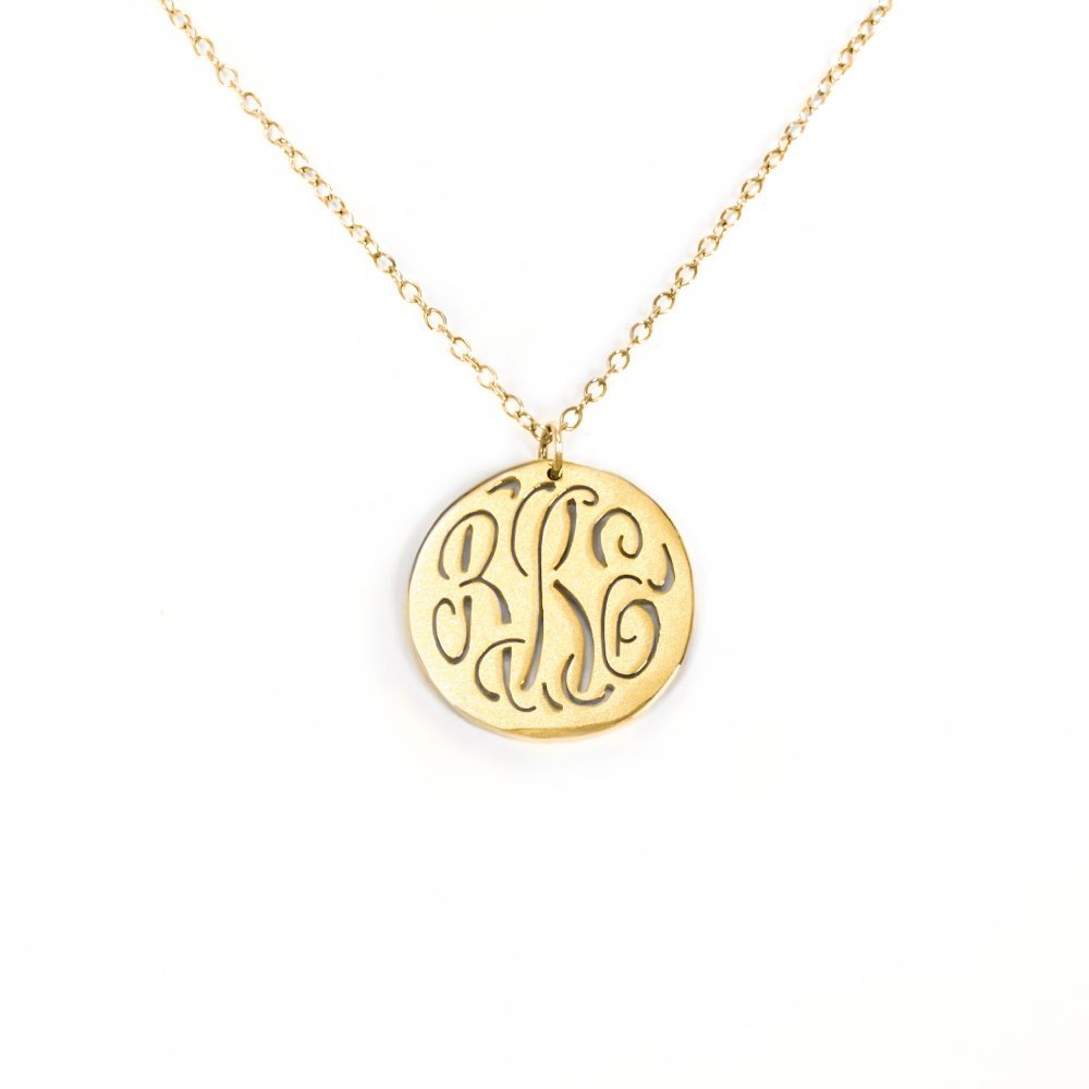 Pierced Circle Monogram Pendant Necklace - Gold