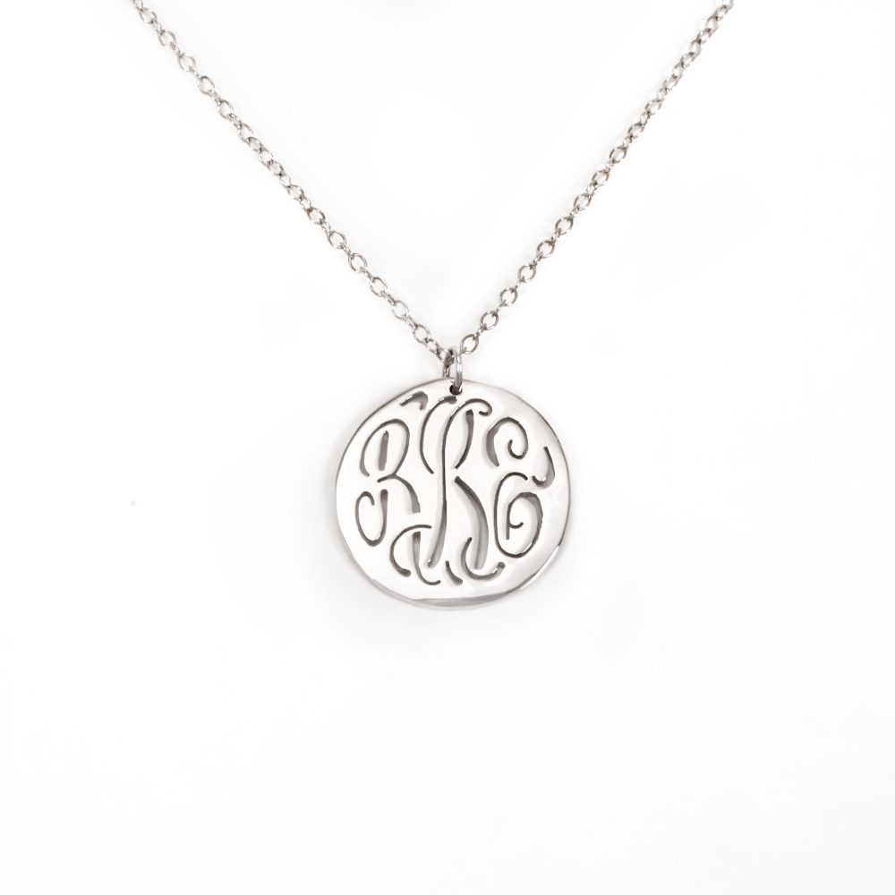 Pierced Circle Monogram Pendant Necklace - Sterling Silver