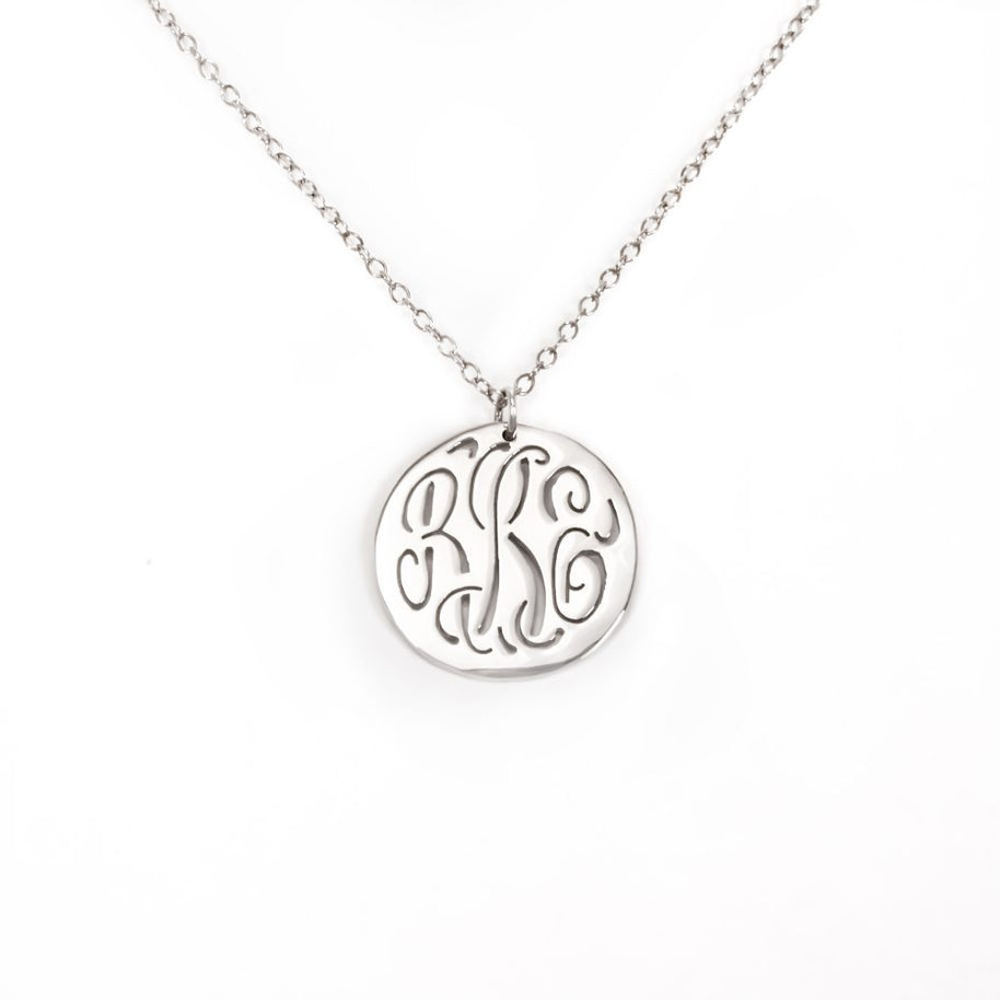 Pierced Circle Monogram Pendant Necklace - Sterling Silver