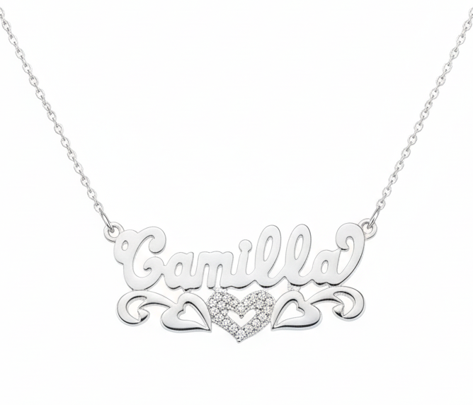 Sterling Silver Name Necklace - Personalized Custom Name - Beaded 3D