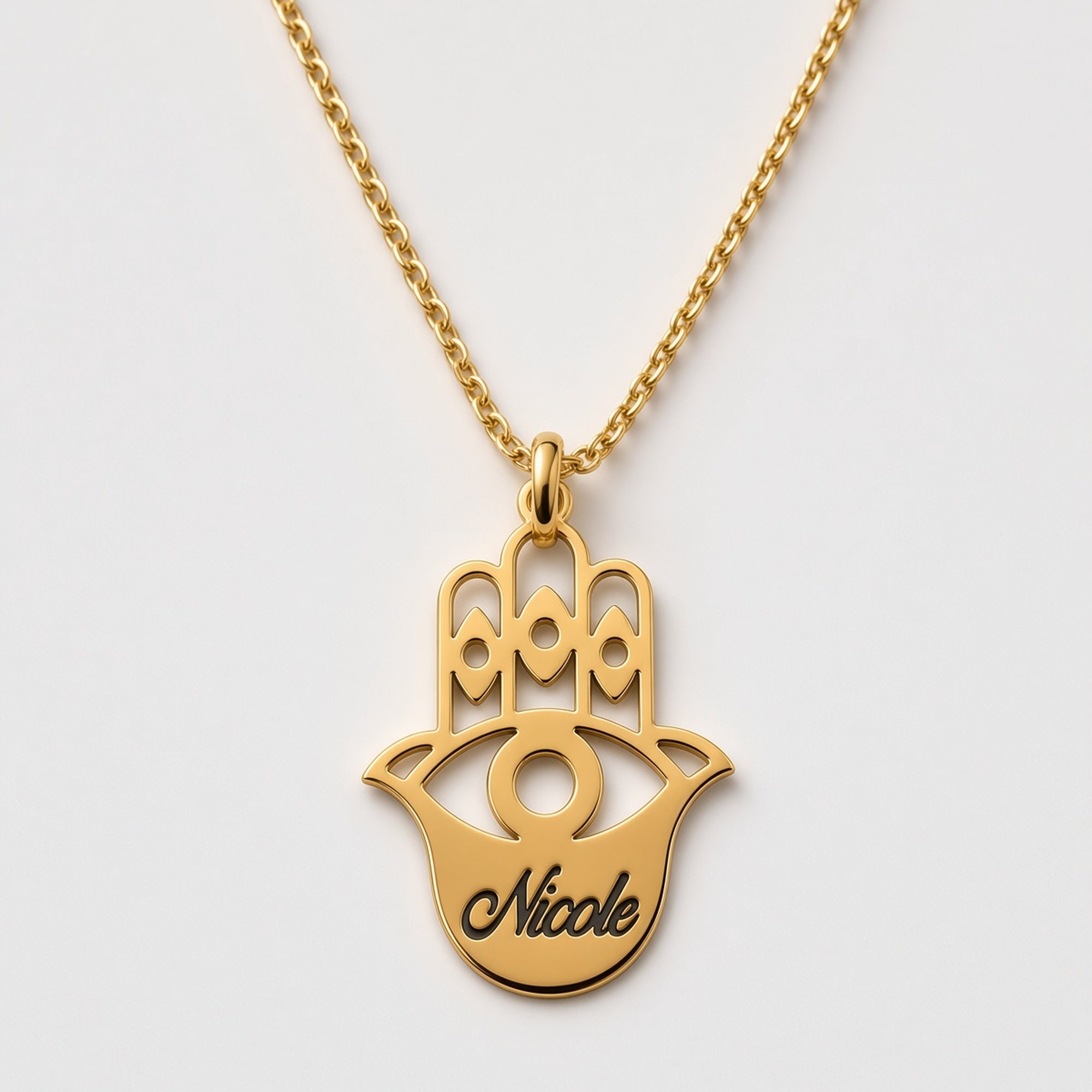 Hamsa Name Necklace - Gold Plated Sterling Silver