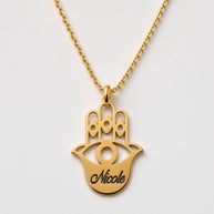 Hamsa Name Necklace - Gold Plated Sterling Silver