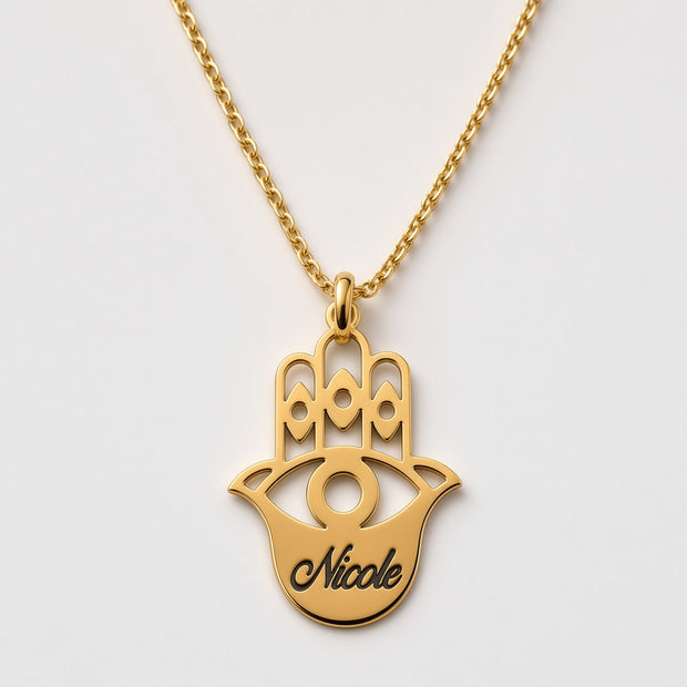 Hamsa Name Necklace - Gold Plated Sterling Silver