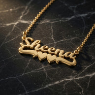 Personalized Nameplate with Double Heart Undertail in Sterling Silver or Gold Plated Sterling Silver