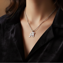Old English Initial Necklace in Sterling Silver or Gold Plated Sterling Silver - Personalized Initial