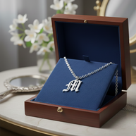 Old English Initial Necklace in Sterling Silver or Gold Plated Sterling Silver - Personalized Initial