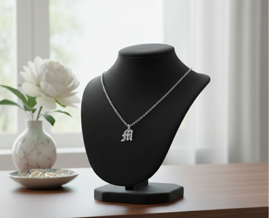 Old English Initial Necklace in Sterling Silver or Gold Plated Sterling Silver - Personalized Initial