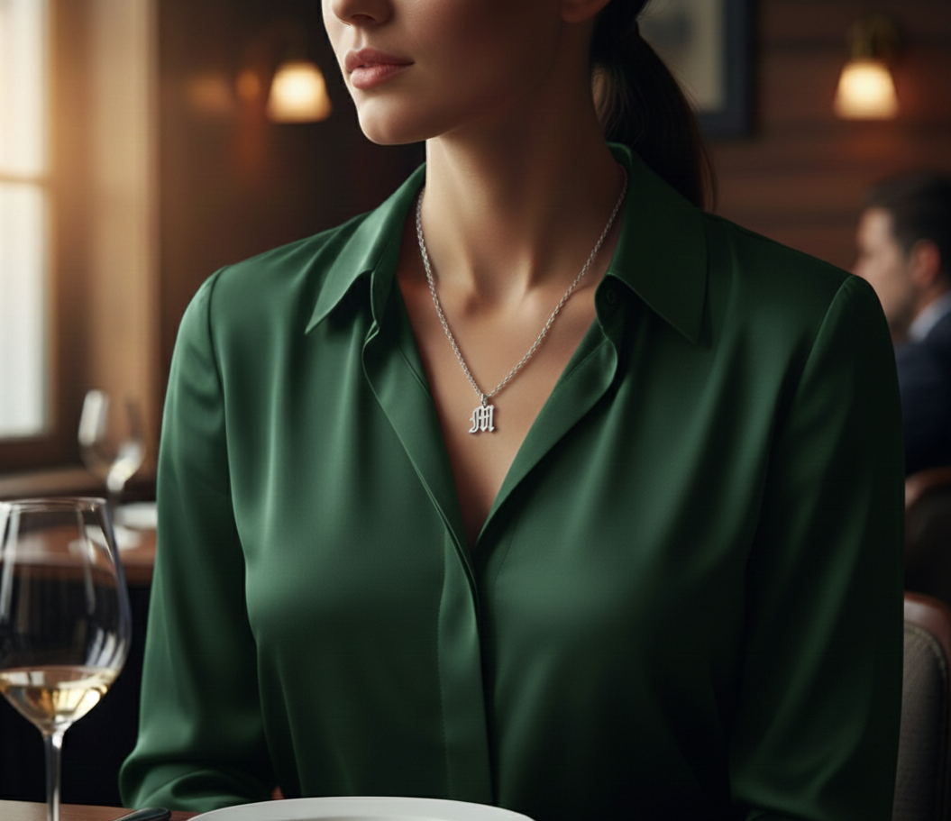 Old English Initial Necklace in Sterling Silver or Gold Plated Sterling Silver - Personalized Initial