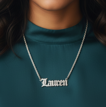 Old English Double Nameplate Necklace Custom Name Personalized