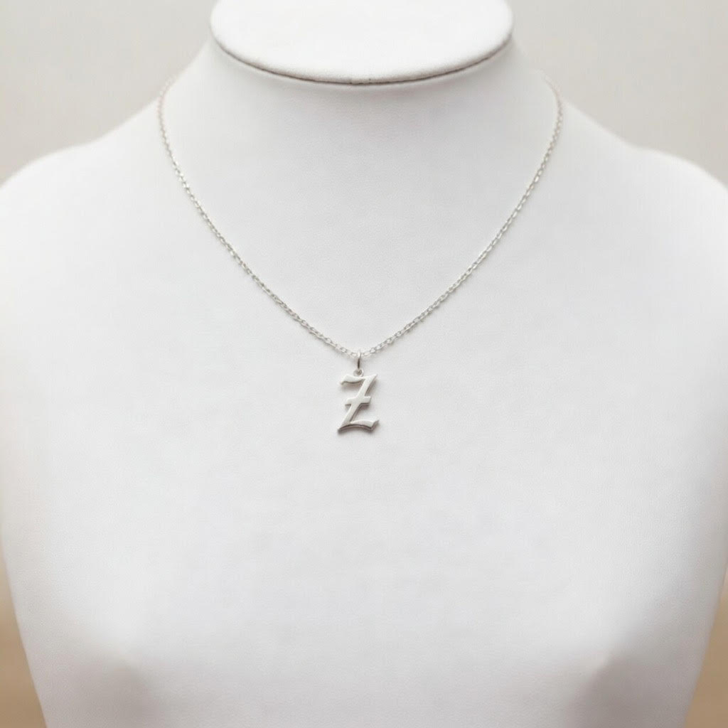 Heights Jewelers Personalized 1 In. Gothic Script Initial Necklace Sterling Silver ($75.65 at checkout)