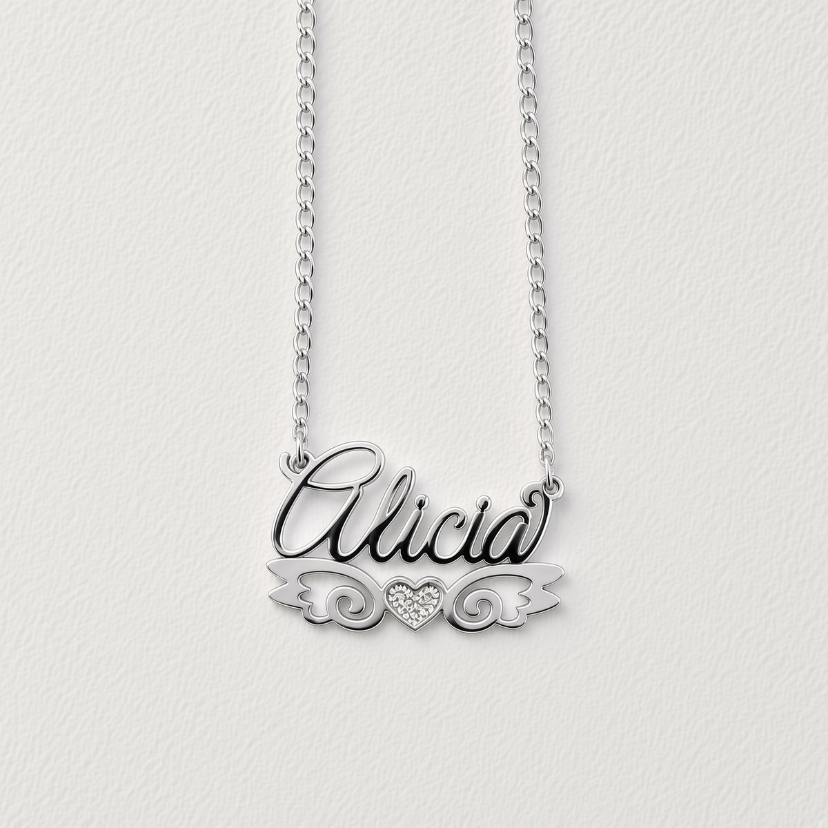 Personalized Angel Wings Name Necklace with Beaded Heart