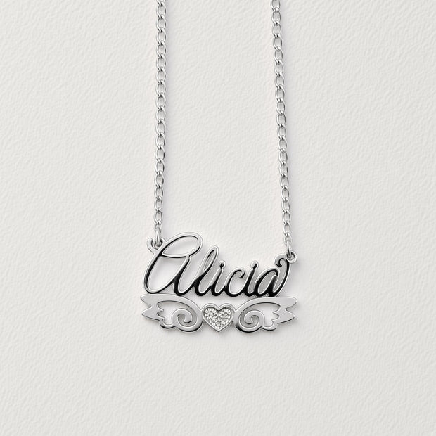 Personalized Angel Wings Name Necklace with Beaded Heart