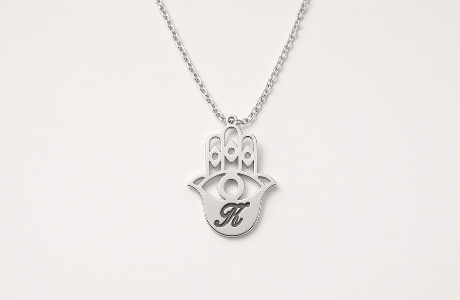 Hamsa Personalzied Initial Necklace| Large Sterling Silver Pendant (Copy)