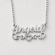 Personalized Bold Name Necklace with Open Heart Scroll
