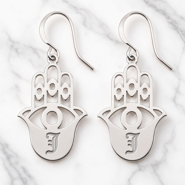 Hamsa Personalized Initial Earrings