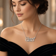 Personalized Script Name Necklace with Open Heart Scroll
