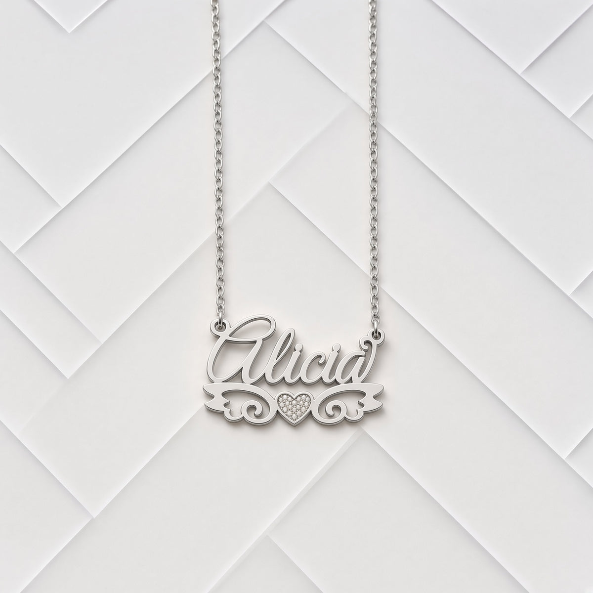 Personalized Angel Wings Name Necklace with Beaded Heart