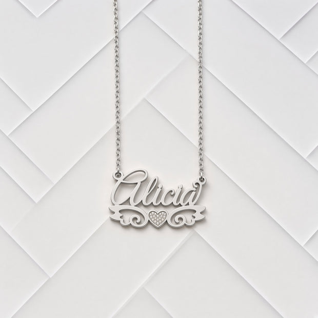 Personalized Angel Wings Name Necklace with Beaded Heart