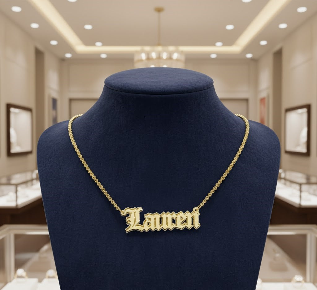 Old English Double Nameplate Necklace Custom Name Personalized